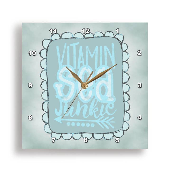 3dRose - Wholesale Wall Clock - 3dRose, Vitamin Sea Junkie Quote In Pastel Blues, Wall Clock