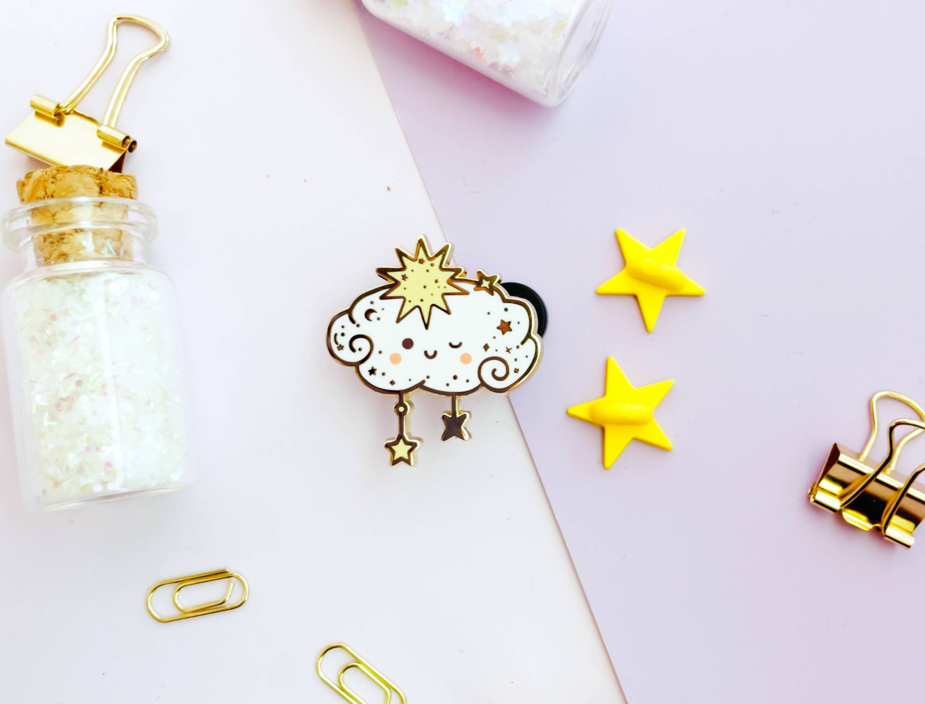 Jino's Art - Wholesale Lapel Pin/Button - happy sparkle clouds hard enamel pin- dreamy collection1