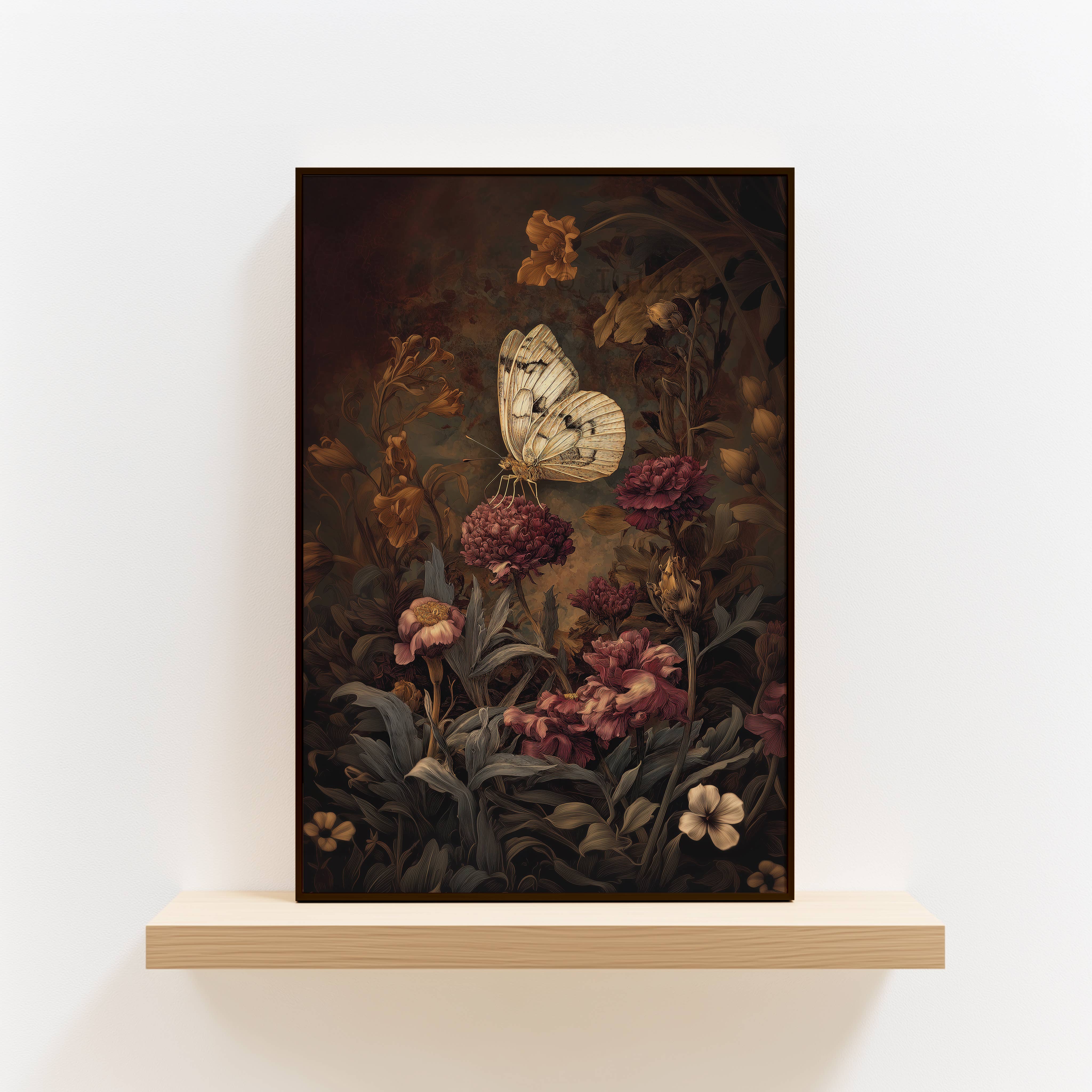 IuliiaArtPrints - Wholesale Art Print - Dark Academia Butterfly Print, Moody Vintage Floral Wall Art