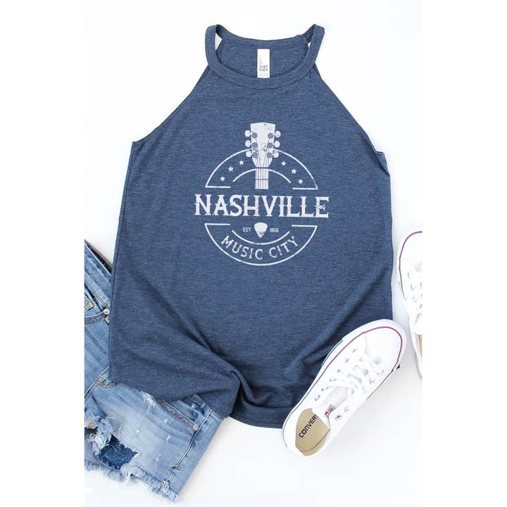 Nashville Music City Graphic Mock Tank Top for wholesale by Kissed Apparel
