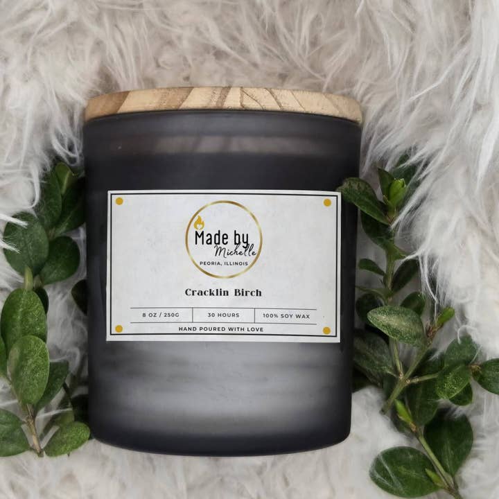 Soy Candle - Cracklin’ Birch - 8oz Grey Frosted Jar for wholesale by Made by Michelle Candles