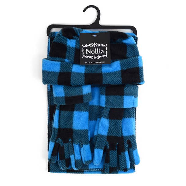 Selini New York - Wholesale Winter Accessory Set - Women's - Women's Fleece Azure Blue Plaid Winter Set0