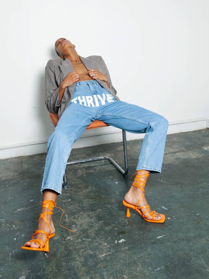 High Waisted Organic & Recycled Thrive Blue Jeans for wholesale by FANFARE LABEL