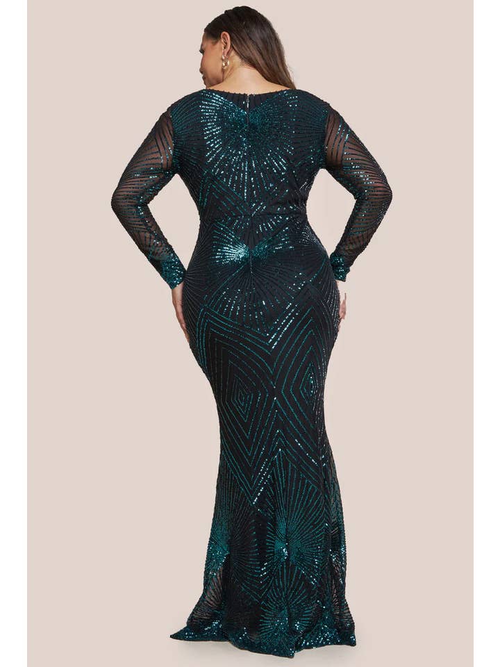 Goddiva – wholesale Dress – Women's – Goddiva Plus Starburst Embroidered Sequin Maxi DR1824PLUS7