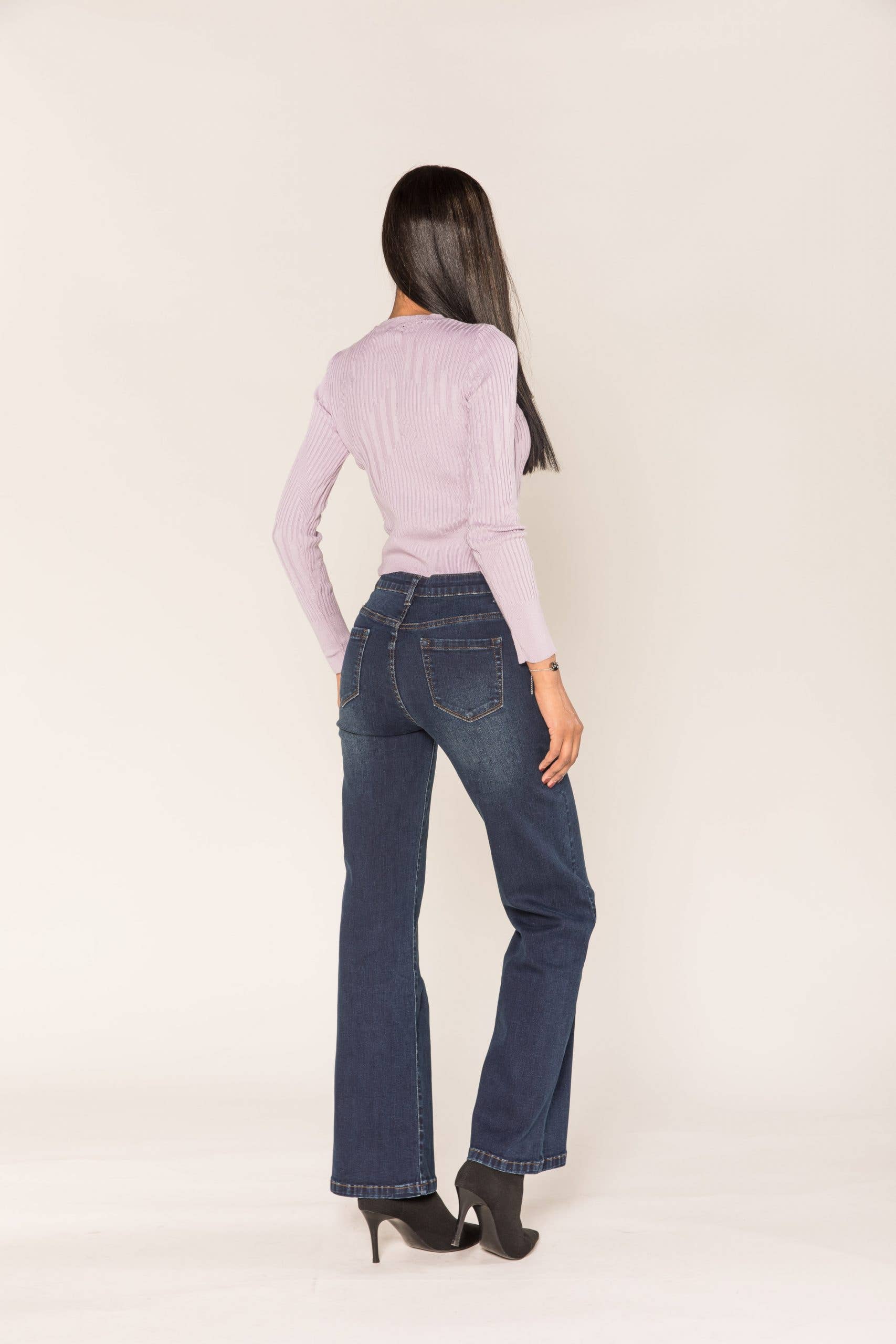 Nina Carter - Vendita all'ingrosso Jeans - Donna - Jeans a vita alta a zampa con tessuto elasticizzato P08048
