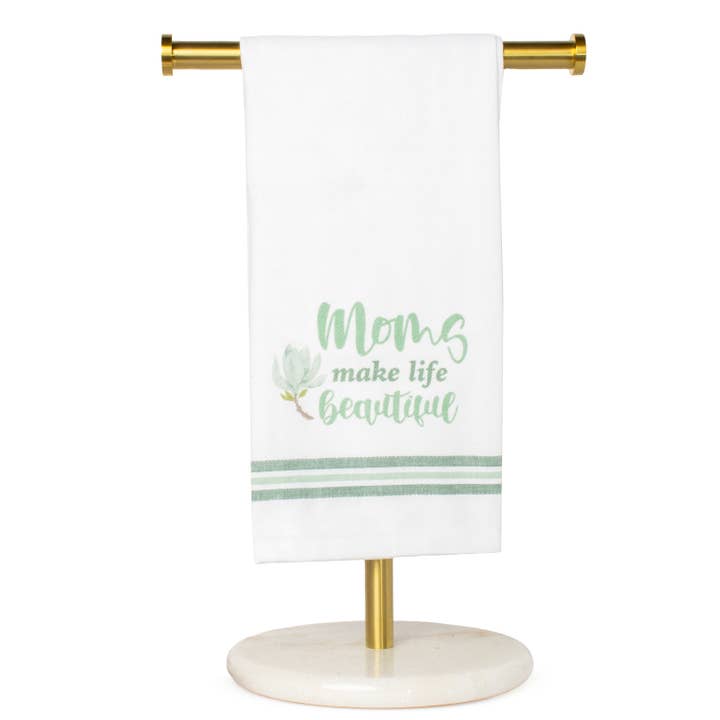 Moms Make Life Beautiful Hand Towel White/Soft Green 20x28 for wholesale by The Royal Standard