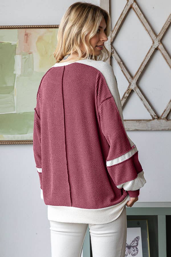 7th Ray - Wholesale Knit Top - Women's - Women's Color Block Rib Knit Top T57381