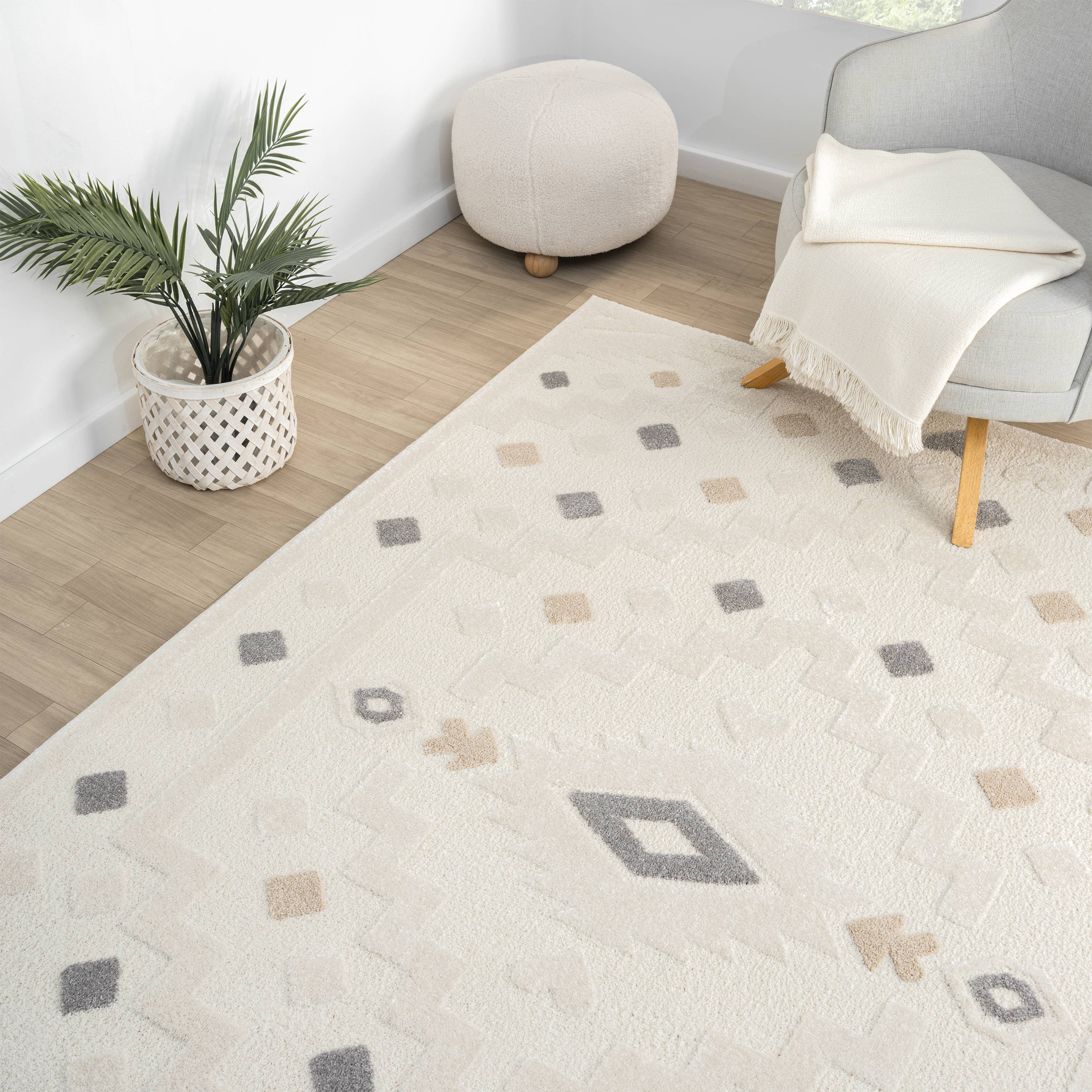 Abani Rugs – Engroshandel Løst tæppe – Abani Cozy COZ160A Creme Grå Tribal Medaljon Område Tæppe6