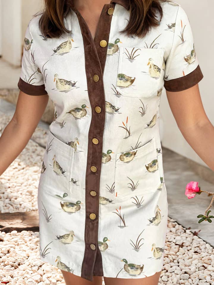 LDC Colorblock Trim Mallard Duck Button Down Jean Dress for wholesale by Little Daisy Closet