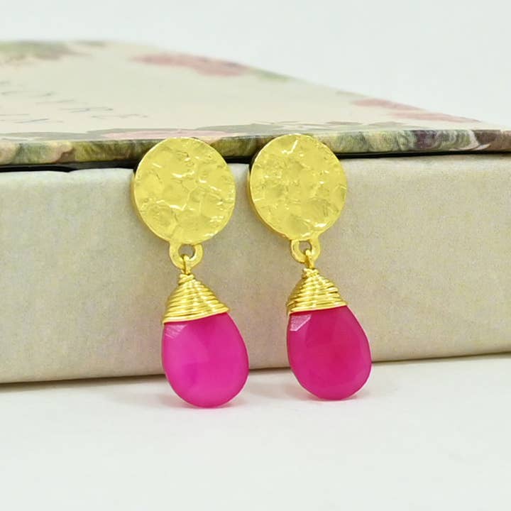 Schmuckoo Berlin - Wholesale Dangle Earrings - Abigail Earring Gold Plated - Pink Fuchsia Onyx