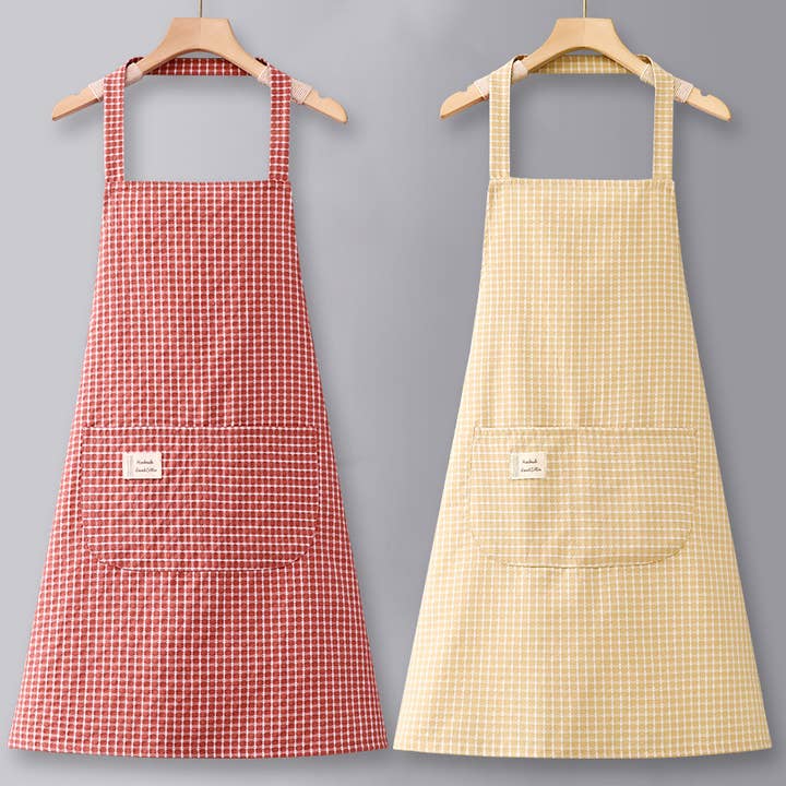 ACCITY - Wholesale Apron - Cotton Striped Grid Kitchen Apron with Pocket_CWMM6531