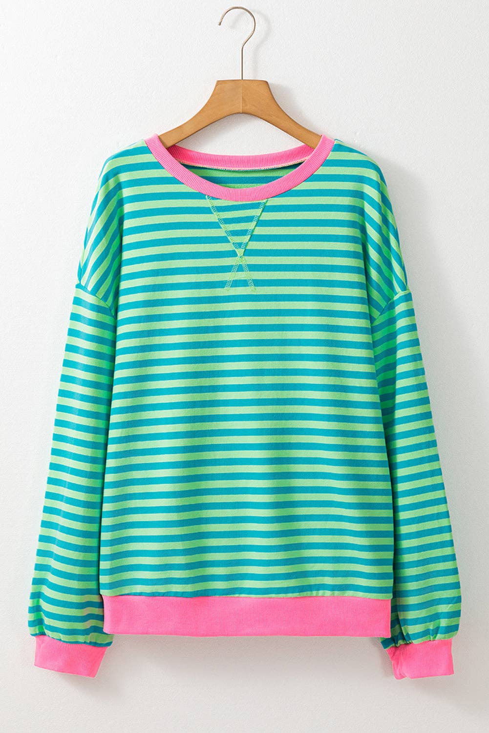Amaryllis Apparel - Wholesale Sweatshirt - Women's - Stripe Oversized Contrast Trim Pullover Sweatshirt45