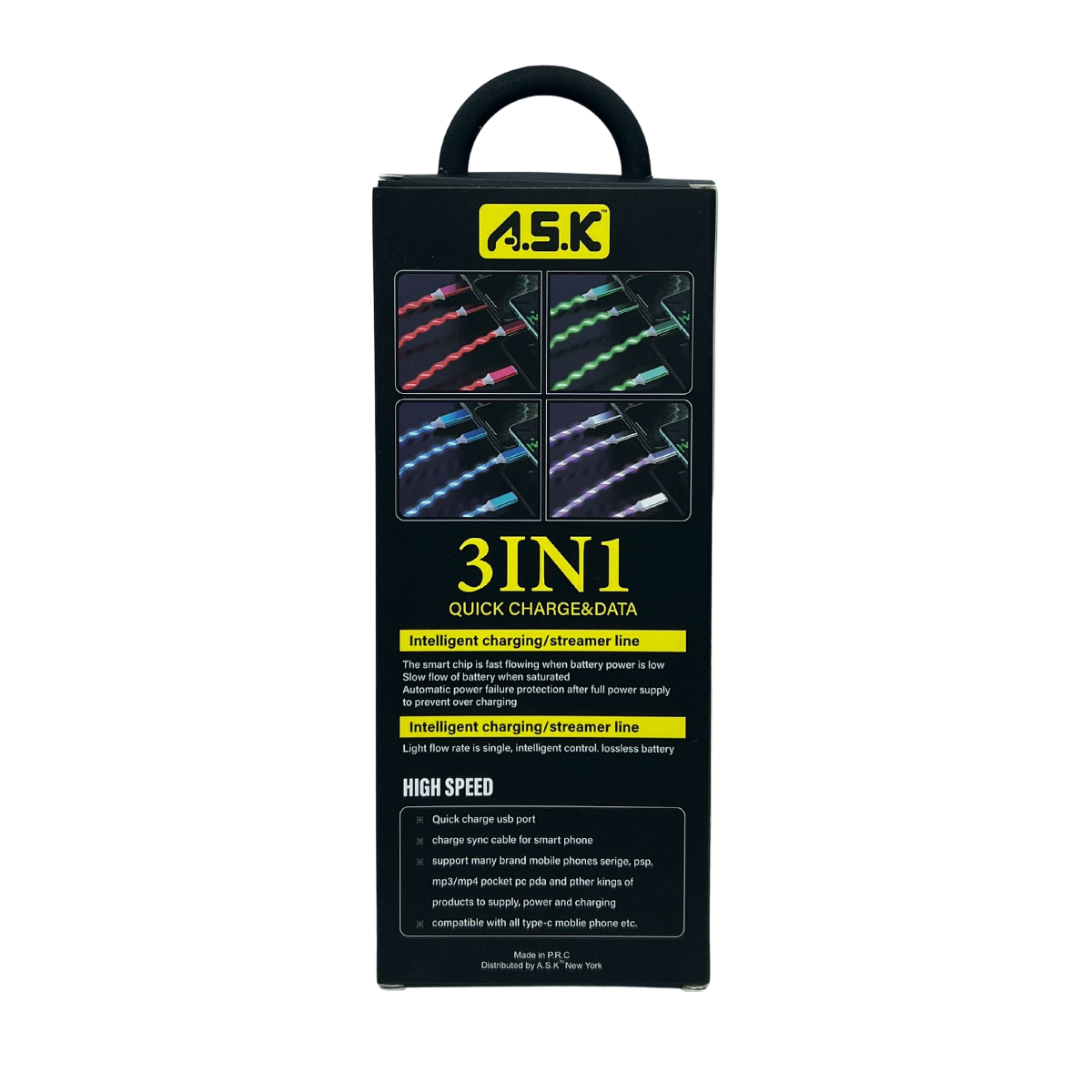 K & S WHOLESALE INC - Wholesale Charging Cable - A.S.K LED 3 in 1 Charging Cable with Multiport Device 48 CT7