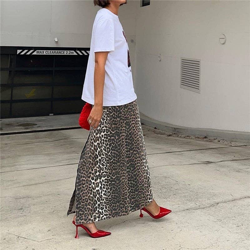 LEOPARD Midi-kjol med leopardmönster, smal passform och hög slits för wholesale på Faire2