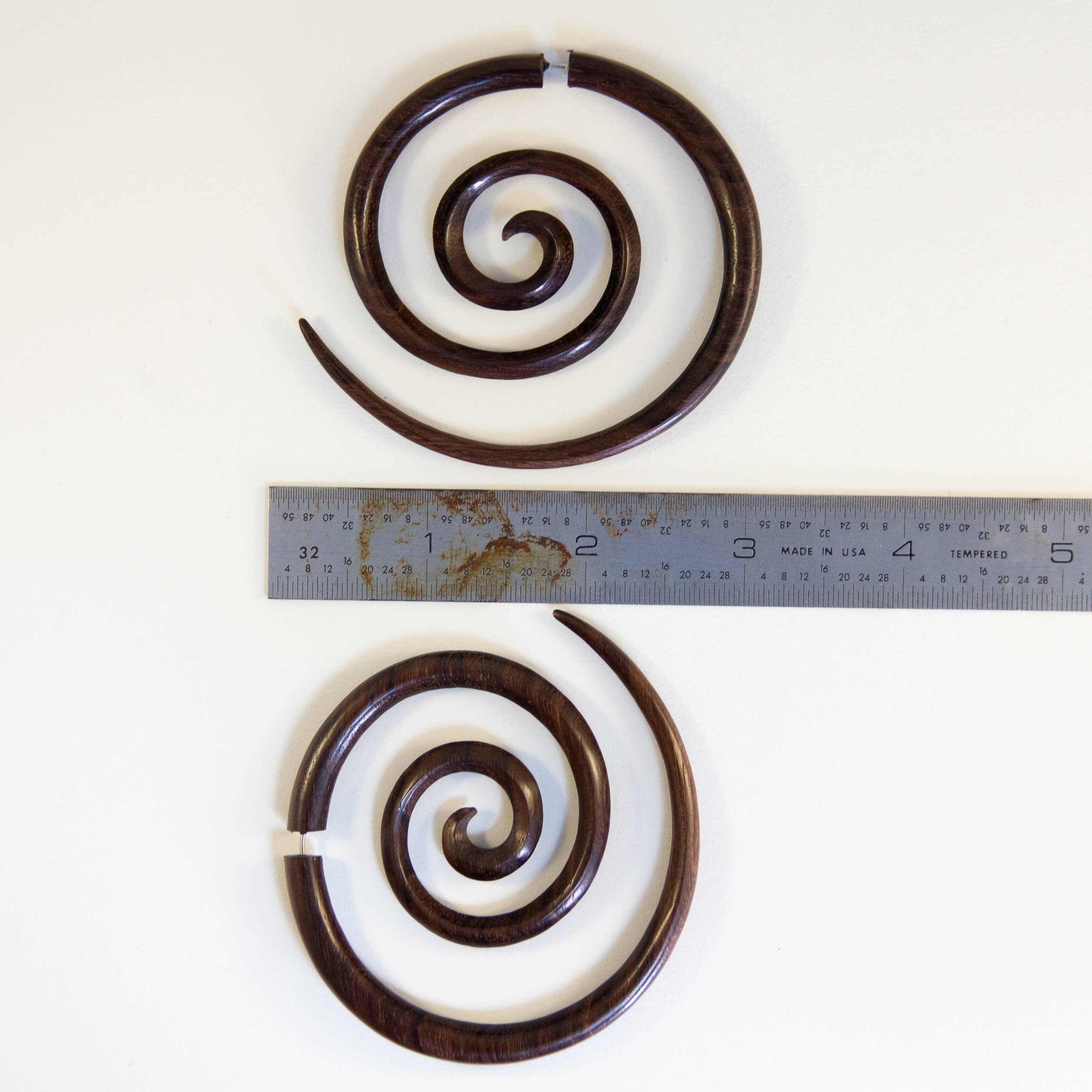 Ajmer by Jodi - Wholesale Dangle Earrings - Large Spiral Light Wood & Dark Wood Faux Gauges~ steel wires15