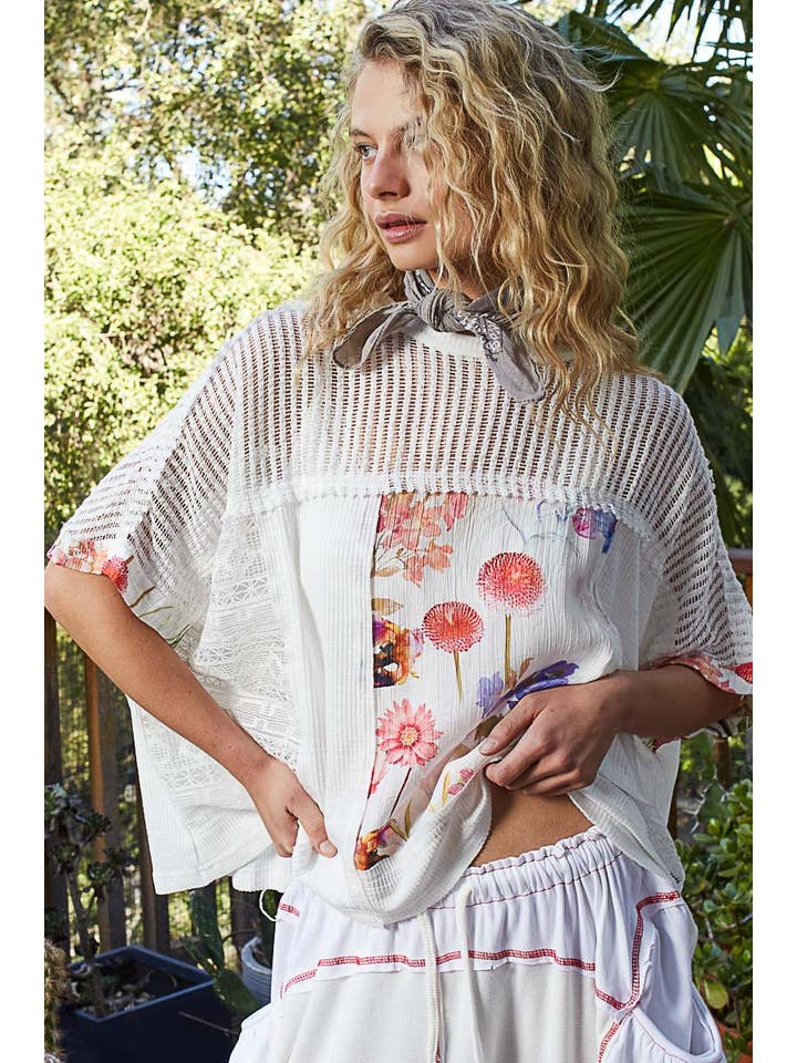 Pol Clothing - Wholesale Knit Top - Women's - Round neck sleeveless floral pattern rib knit top SALE