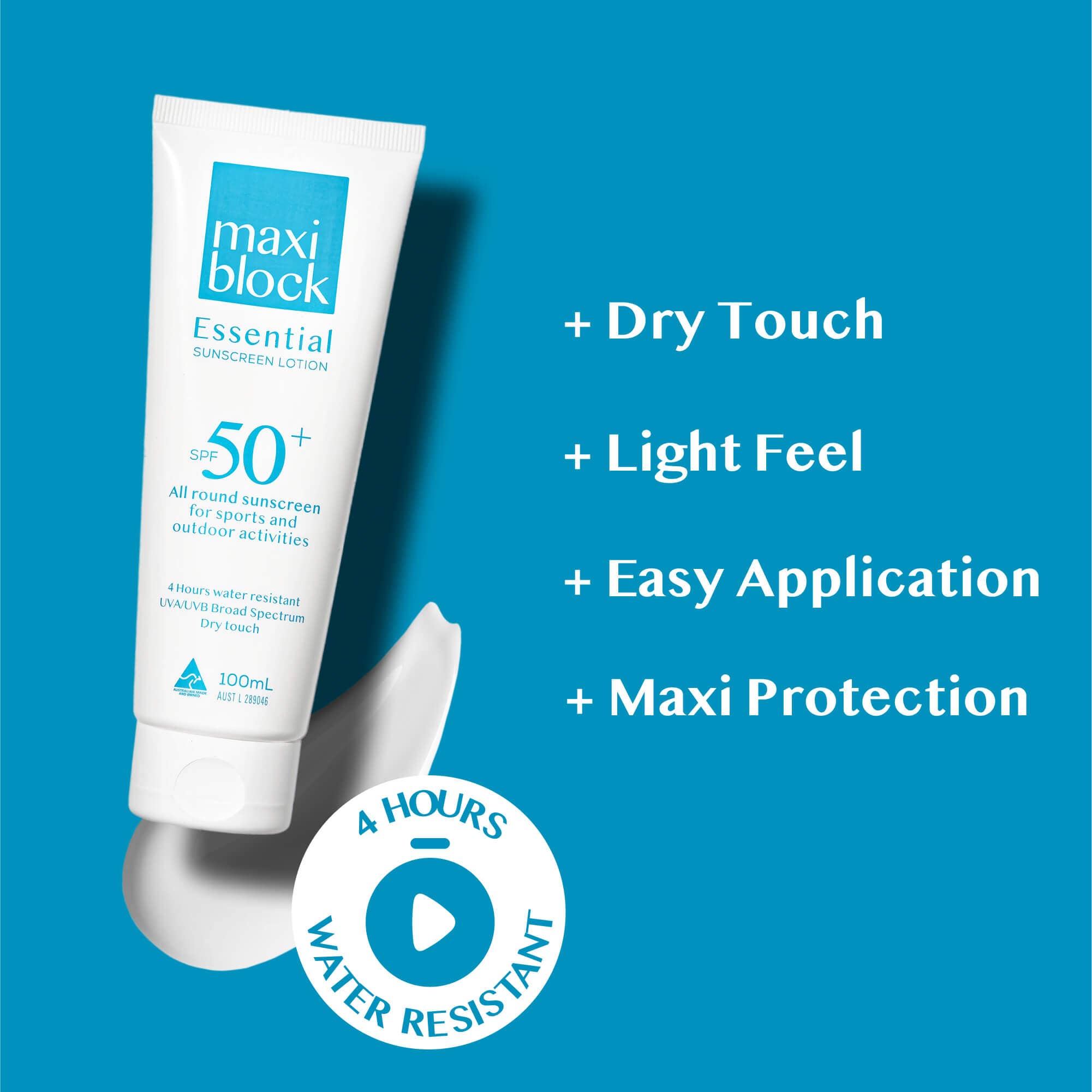 Maxiblock - Wholesale Sunscreen - 100mL Essential Dry Touch Sunscreen SPF50+1