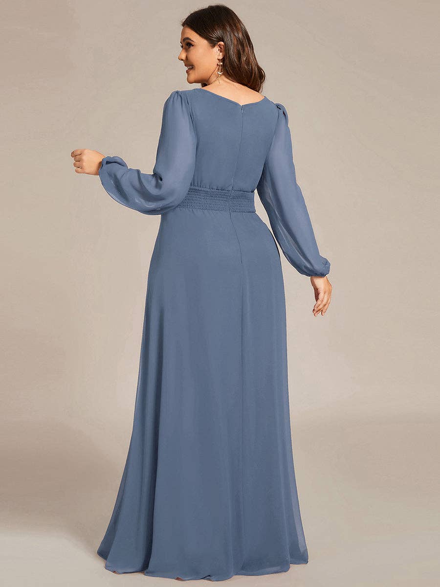 Ever-Pretty - Wholesale Gown - Women's - Plus Size Long Lantern Sleeves Round Neck Bridesmaid Dress22
