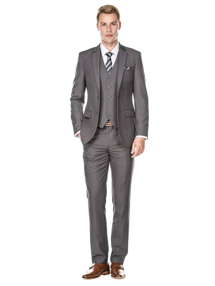 Gray Groomsmen Suits Mens Vested Smart Modern Fit Suit Grey for wholesale by Alberto Nardoni