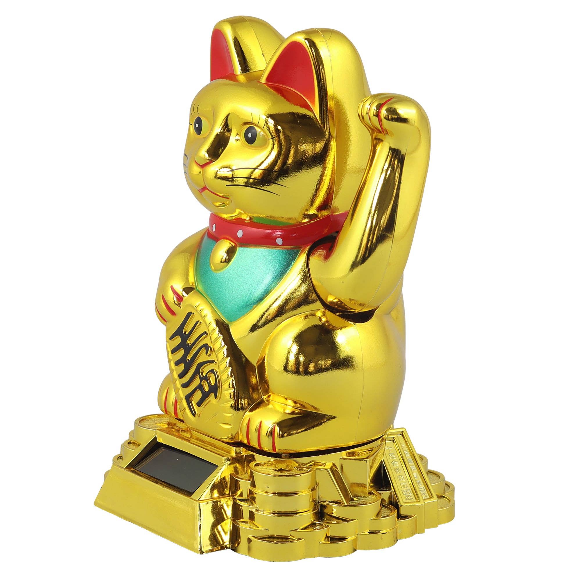 Tribal Trade GmbH - Wholesale Decorative Figurine - Lucky cat Maneki-neko waving cat solar round 15cm gold1