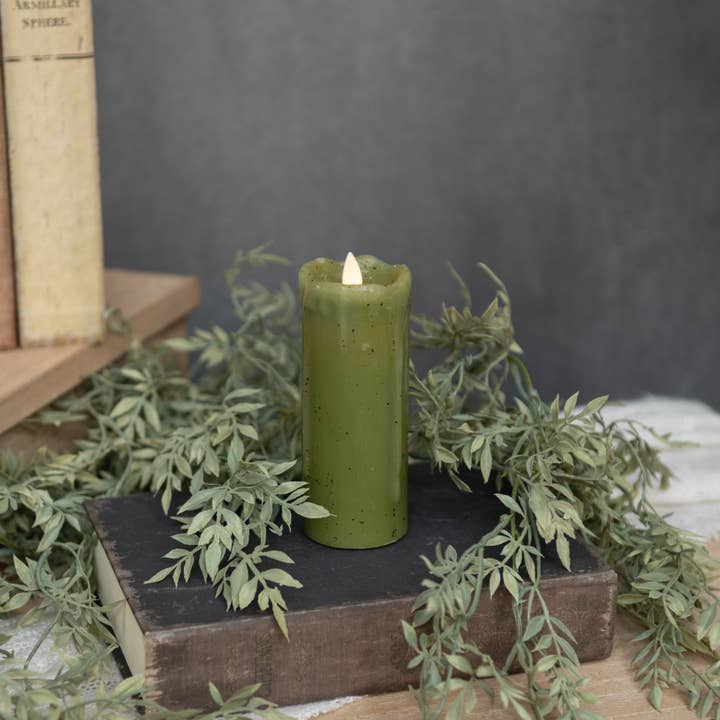 2X5" MOVING FLAME GREEN PILLAR CANDLE for wholesale by Ragon House