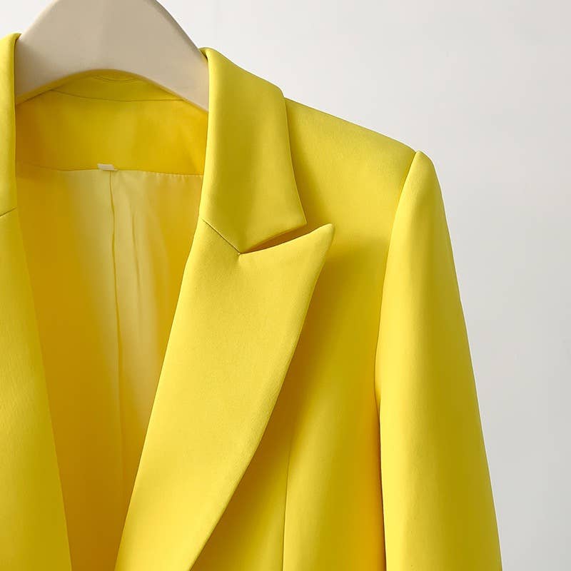 Giallo BL045 Runway Fashion Blazer da donna con piume dritte in vendita all'ingrosso su Faire3