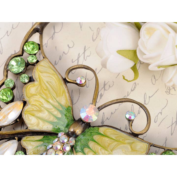 AK Brand - Wholesale Brooch - Antique Green Enamel Opal Butterfly Insect Brooch Pin