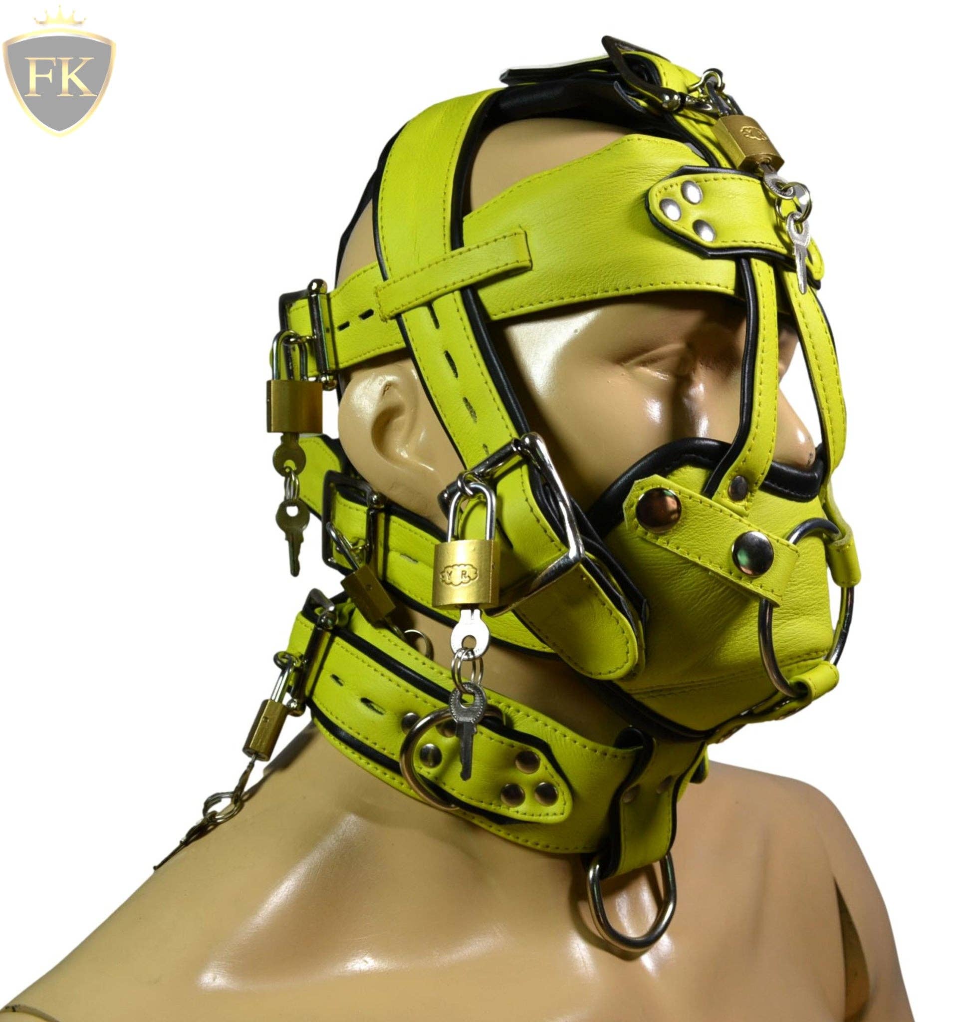 Meninleather - Vendita all'ingrosso Costume di carnevale - Uomo - Anelli per dildo con cappuccio in pelle, fetish, bondage, museruola, bavaglio, fibbie con chiusura3