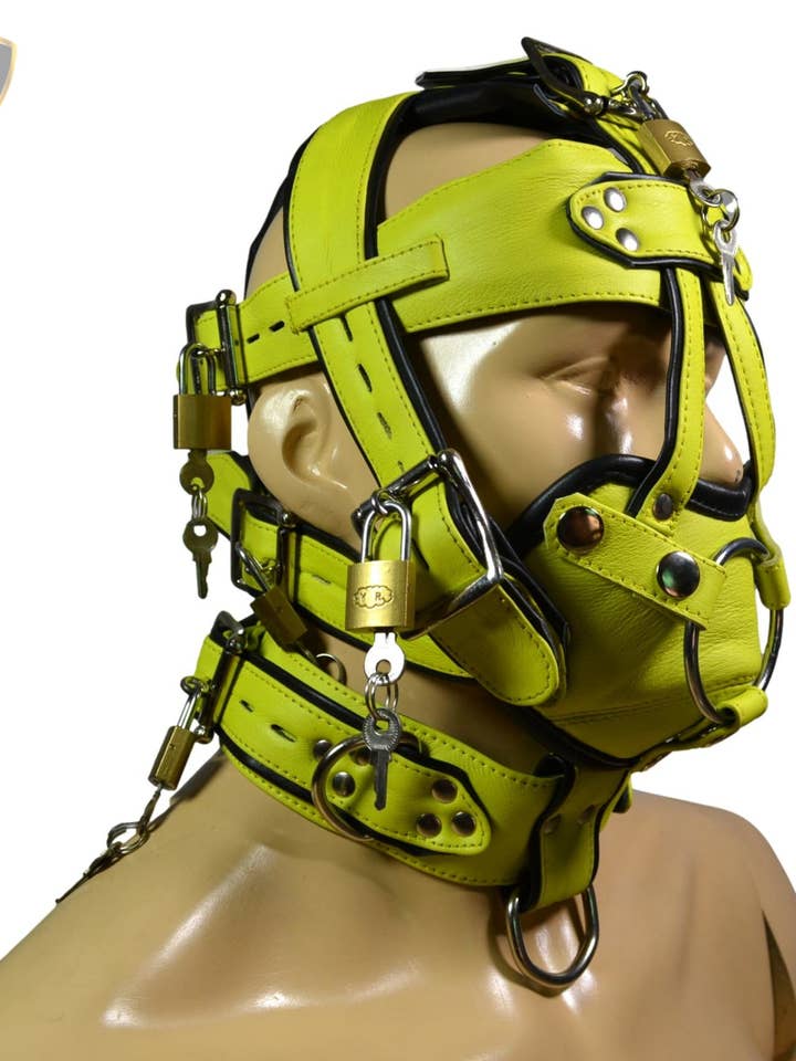 Meninleather - Vendita all'ingrosso Costume di carnevale - Uomo - Anelli per dildo con cappuccio in pelle, fetish, bondage, museruola, bavaglio, fibbie con chiusura3