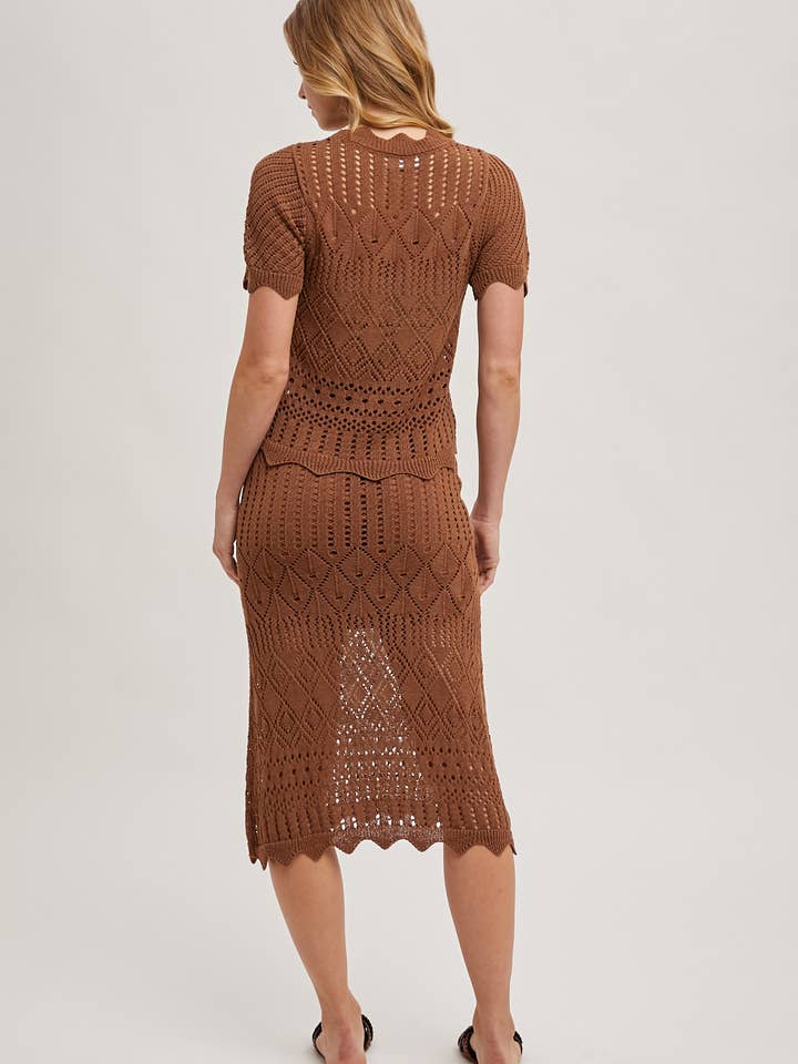 Bluivy – Großhandel Set aus Oberteil und Rock – Damen – GEHÄKELTES STRICKPULLOVER UND ROCK MIT WELLENSAUM-SET16