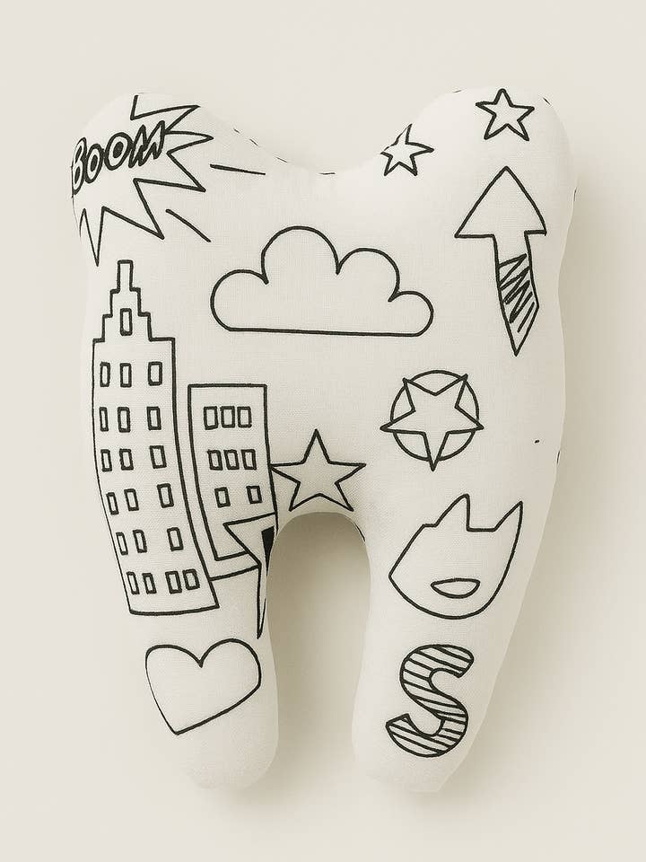 Tandenzakje voor de tandenfee van stof om in te kleuren met superheldenmotief voor wholesale door MAZZANNE