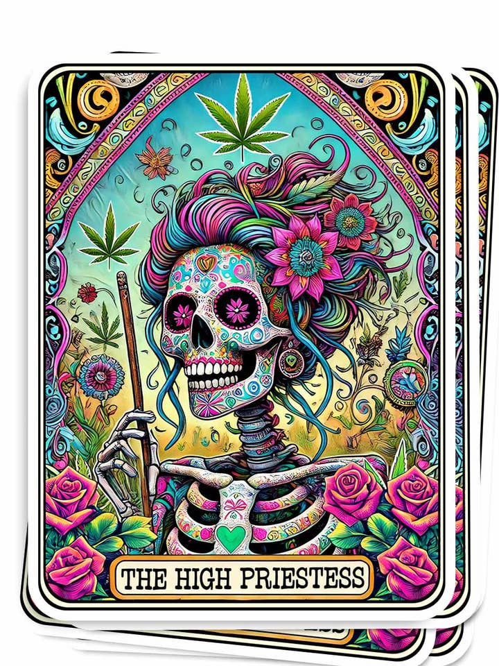 Autocollant de carte de tarot de la Grande Prêtresse, autocollant gothique squelette pour la vente par Side Story