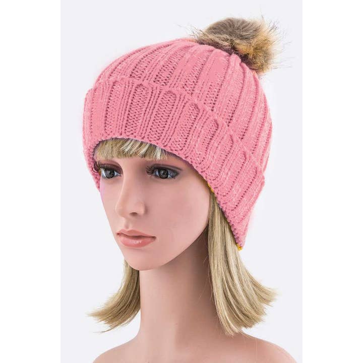 Artini Accessories - Wholesale Beanie - Women's - Detachable Fur Pom Fashion Beanie2