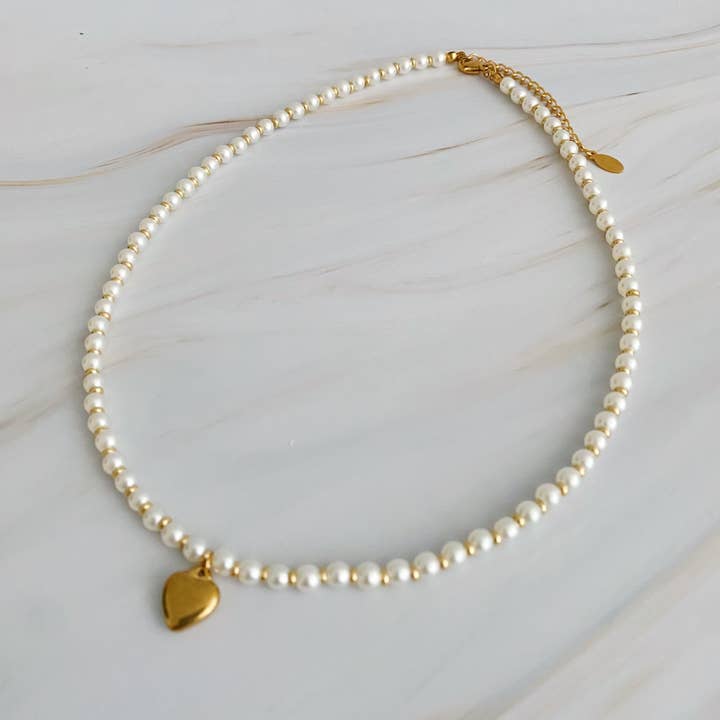 Ellison+Young - Wholesale Pendant/Charm Necklace - Pearl And Gold Bauble Heart Necklace1