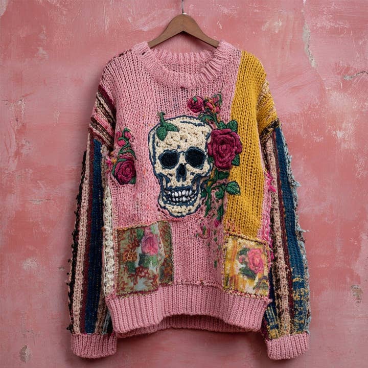 Women's Loose Retro Printed Round Neck Anti Knitting Sweater for wholesale by Maiden-Art MindfulChic Fashion