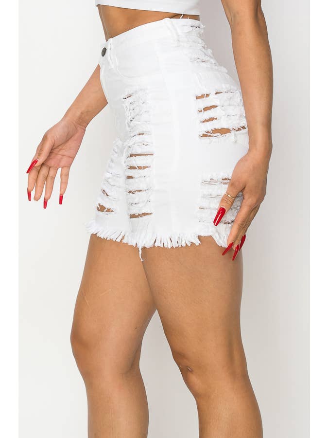 The Map Jeans - Wholesale Shorts - Women's - Women's Casual Destroy Short White Jeans N817010