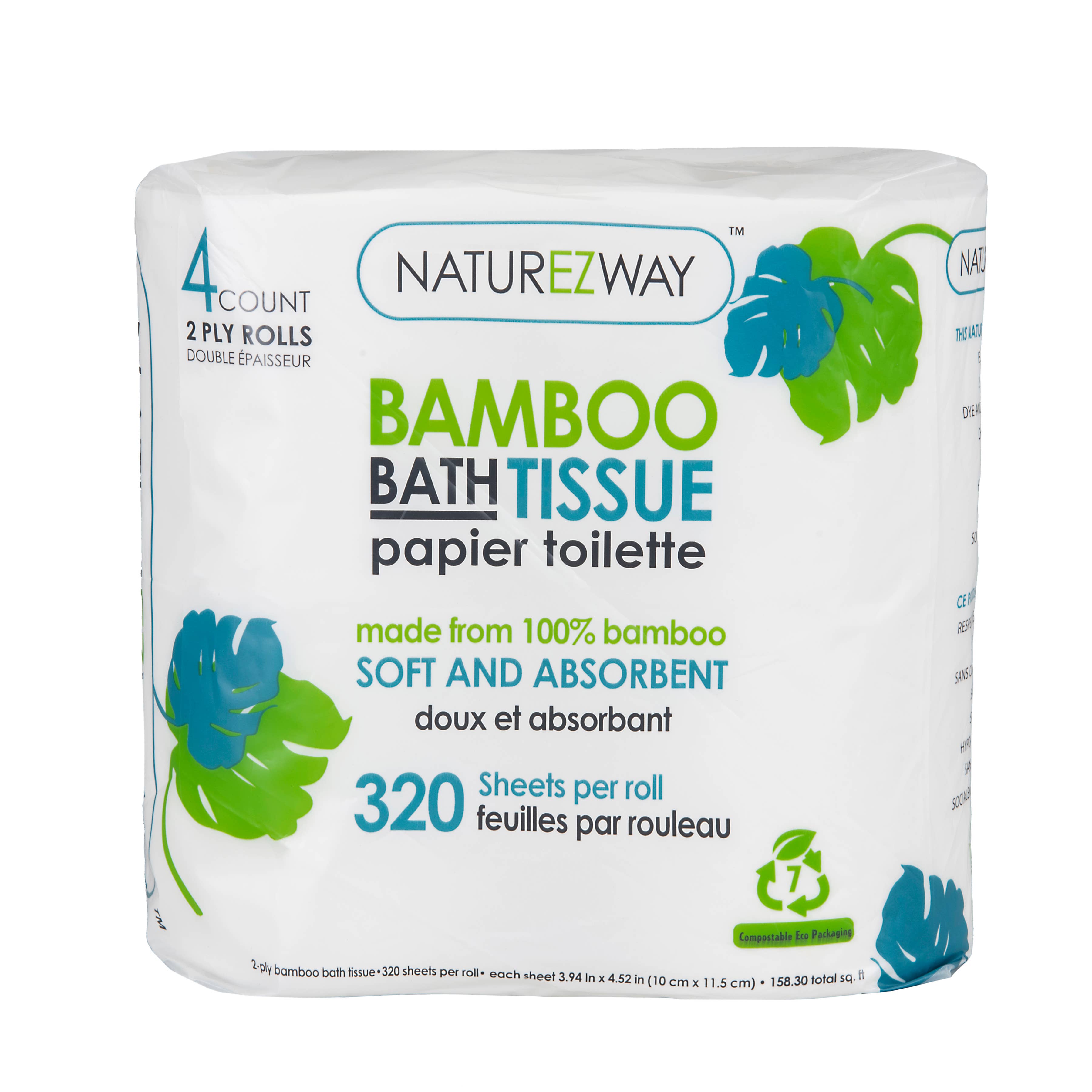 NatureZway - Wholesale Toilet Paper - Bamboo Bath Tissue | 2-Ply | 4 Rolls/Pack | Case of 481