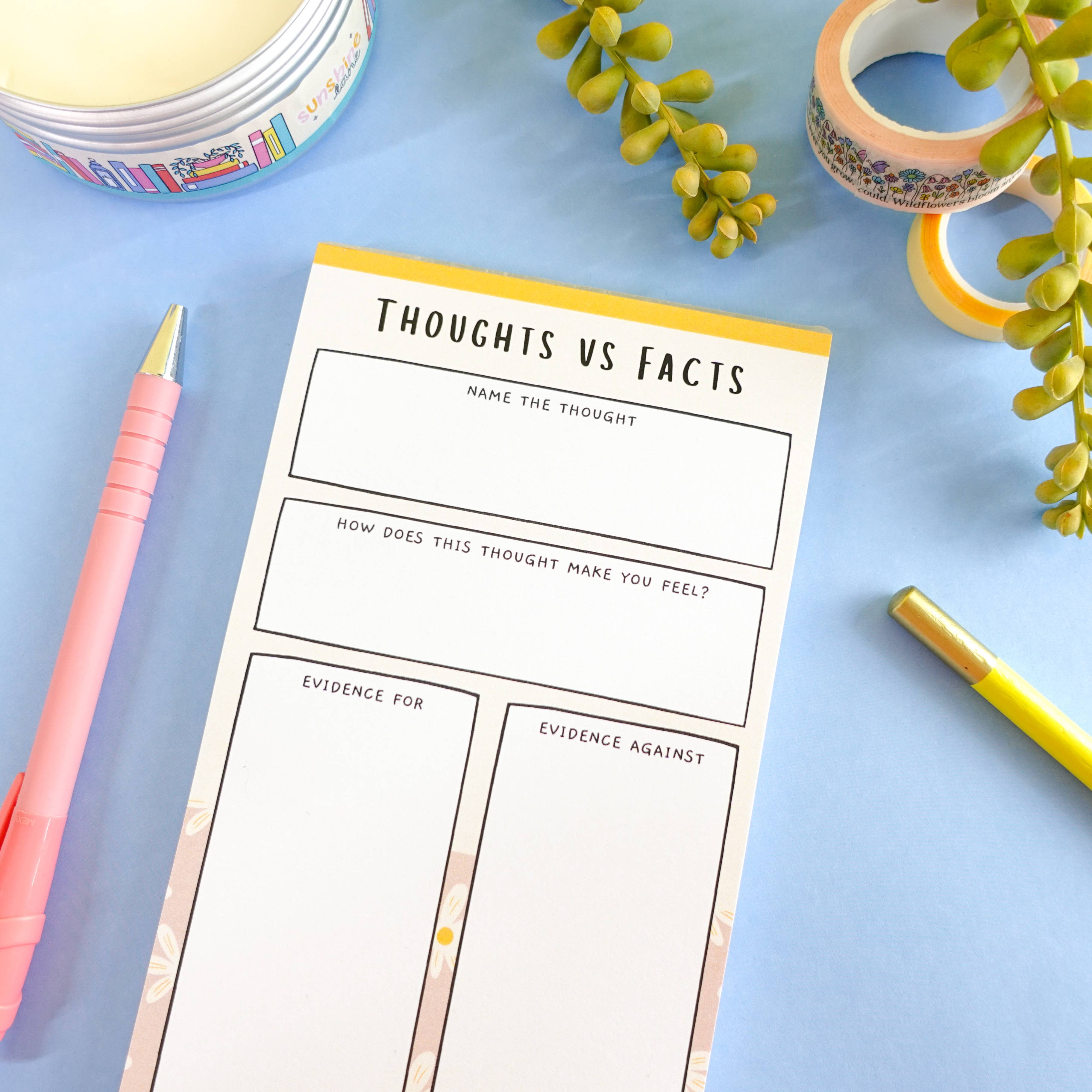 Sunshine Lane - Wholesale Notepad - Thoughts vs Facts Notepad - Challenge Negative Thoughts2