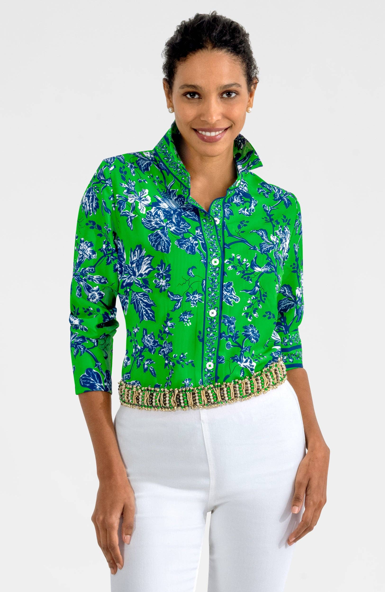 Gretchen Scott LLC - Wholesale Button Down Shirt - Women's - Boyfriend Shirt - English Garden6