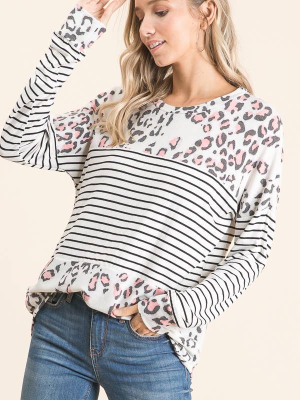 LMT1429-Top a blocchi di colore con strisce animali di Vivi per la vendita all'ingrosso da parte di lovely melody