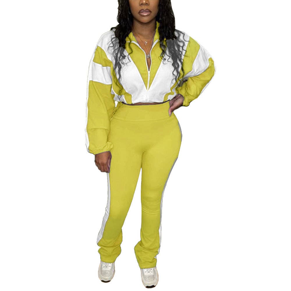 MB Fashion Wholesale - Wholesale Top & Pant Set (NOT Loungewear) - Women's - EVERY FASHION Zip-Up Crop Jacket & High-Waist Jogger Set HR2501513