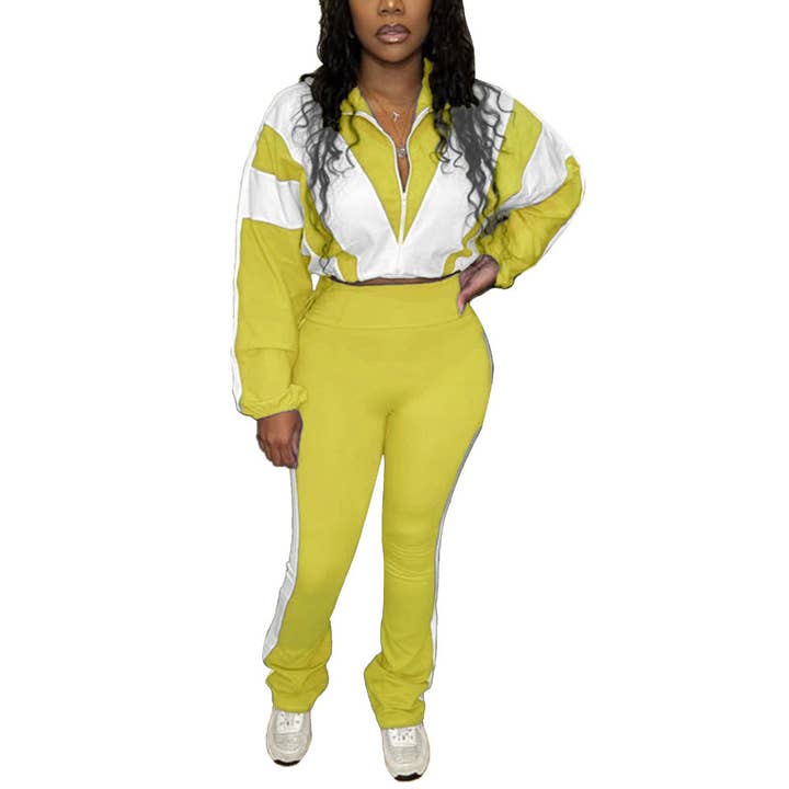 MB Fashion Wholesale - Wholesale Top & Pant Set (NOT Loungewear) - Women's - EVERY FASHION Zip-Up Crop Jacket & High-Waist Jogger Set HR2501513