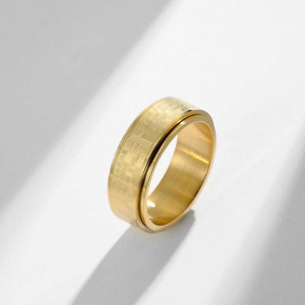 Perimade & Co. LLC - Wholesale Band/Stacked Ring - Cross Anxiety Fidget Spinner Band Ring in Stainless Steel5