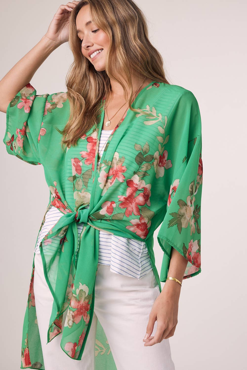 APPLE GREEN FLORAL CHIFFON KIMONO for wholesale on Faire3