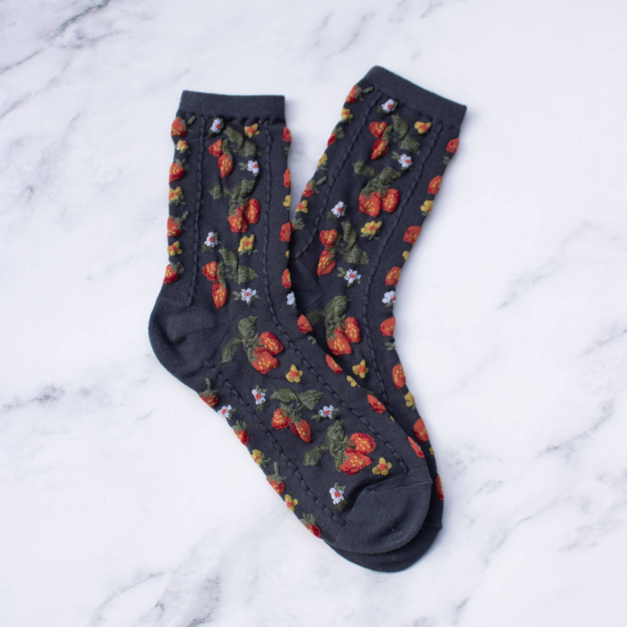 Tiepology - Vente Chaussettes – femme - Chaussettes décontractées motif ferme aux fraises2