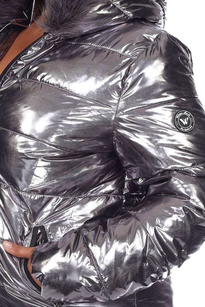 WHITE MARK - Vente Manteau – femme - Doudoune métallisée grande taille avec capuche25