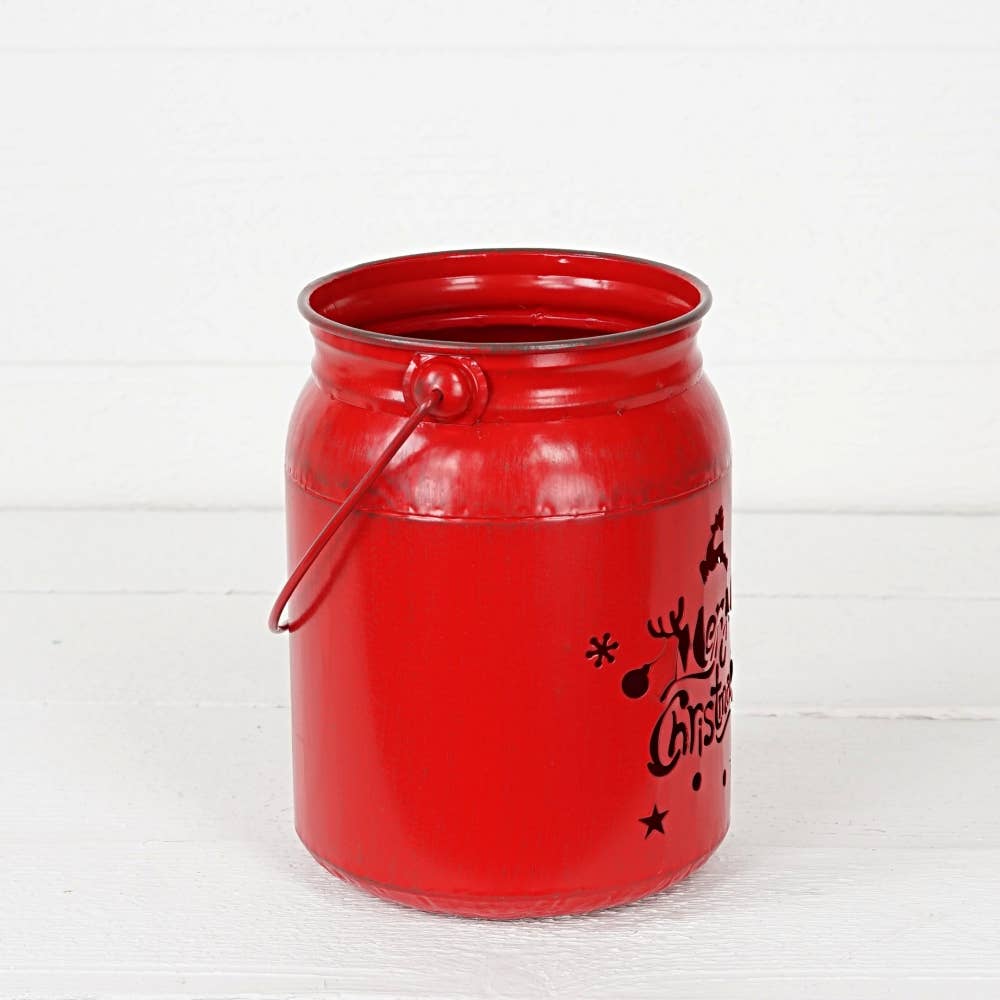 Holiday Depot Inc. - Wholesale Christmas Decoration - M32618-Vintage red metal mason jar w. Merry Christmas2