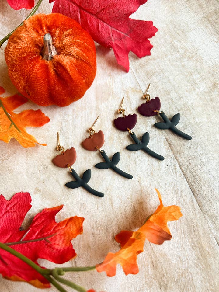 Pendenti a forma di tulipano autunnale per la vendita all'ingrosso da parte di hunterclayco | Polymer Clay Earrings