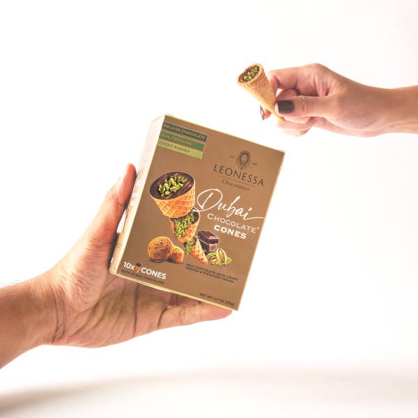 Galil Brands - Wholesale Chocolate Covered Sweets - Dubai Chocolate Cone | 4.7 oz | Leonessa4