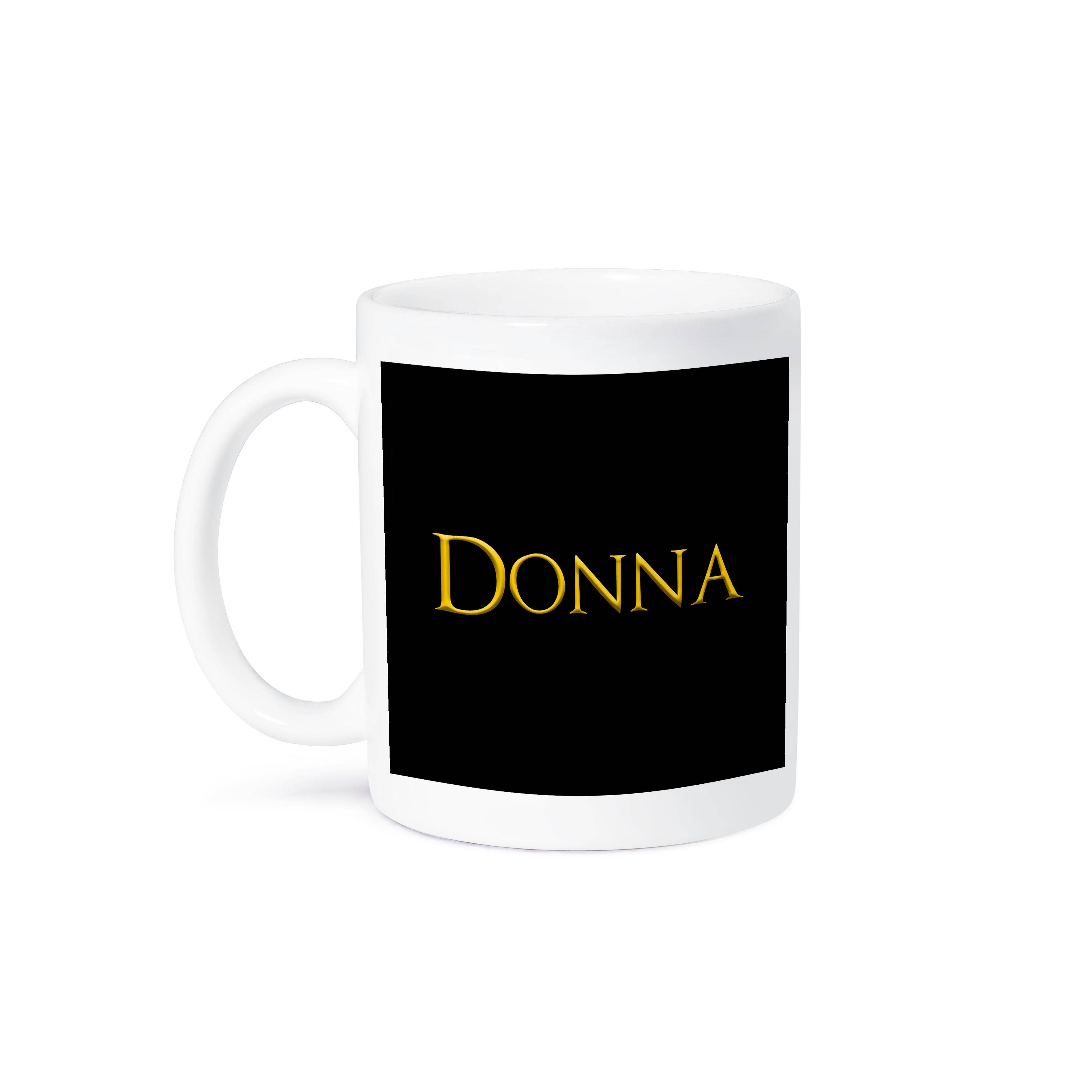 3dRose - Wholesale Coffee Mug - 3dRose, Donna prevailing girl name in the USA. Yellow on black amulet, Mug8